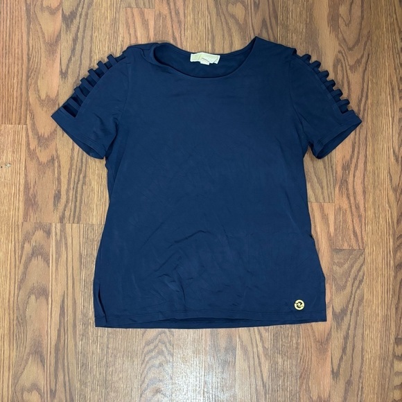 MICHAEL Michael Kors Tops - Michael Michael Kors Midnight Blue Ladder Cut Short Sleeve Blouse